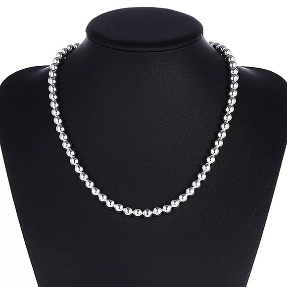 Beaded Ball Sterling Silver Necklace 10mm - Picture 5 of 7